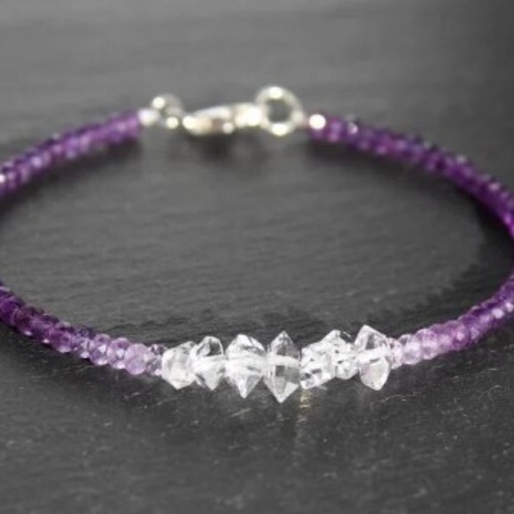 Amethyst Herkimer Diamond Ombre’ Bracelet - Picture 4 of 7